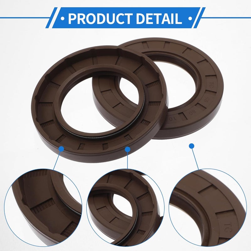 VekAuto Universal Oil Seal TC Double Lip W Steel Spring Seal Ring Rotary Shaft Seal 48x80x10mm High Pressure FKM Rubber Brown 2 Pcs - Image 5